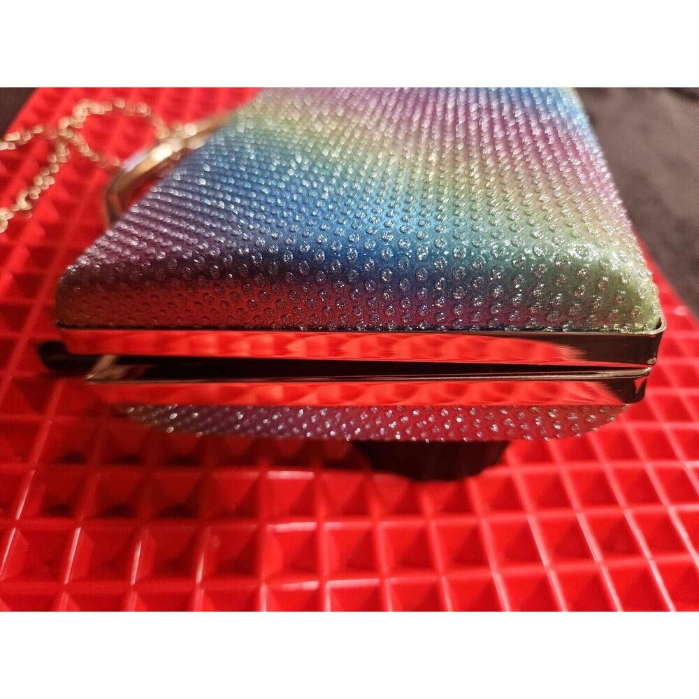 Rainbow Colored Rhinestone Clutch Purse Gold Tone Hardware - Picture 4 of 9